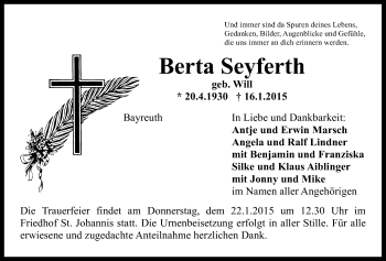 Anzeige von Berta Seyferth von Nordbayerischer Kurier