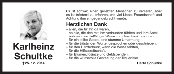 Anzeige von Karlheinz Schultke von Nordbayerischer Kurier