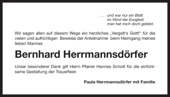 Anzeige von Bernhard Herrmannsdörfer von Nordbayerischer Kurier