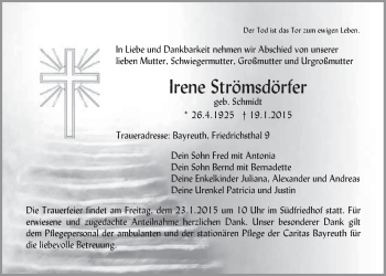 Anzeige von Irene Strömsdörfer von Nordbayerischer Kurier