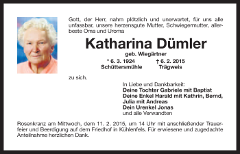 Anzeige von Katharina Dümler von Nordbayerischer Kurier