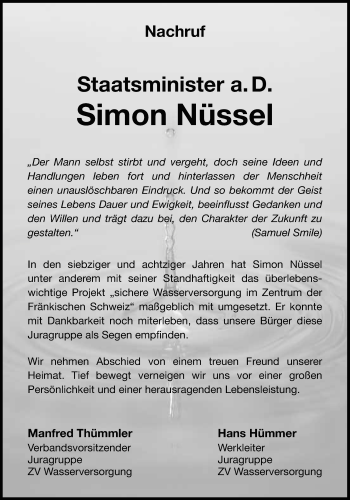 Anzeige von Simon Nüssel von Nordbayerischer Kurier