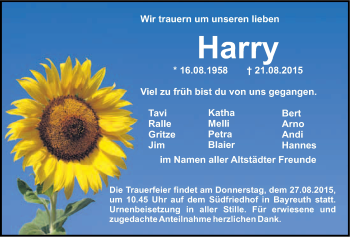 Anzeige von Harald Hofmann von Nordbayerischer Kurier