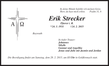 Anzeige von Erik Strecker von Nordbayerischer Kurier