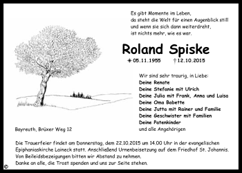 Anzeige von Roland Spiske von Nordbayerischer Kurier