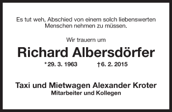 Anzeige von Richard Albersdörfer von Nordbayerischer Kurier