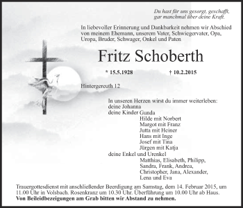 Anzeige von Fritz Schoberth von Nordbayerischer Kurier
