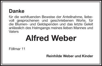 Anzeige von Alfred Weber von Nordbayerischer Kurier