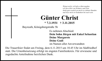 Anzeige von Günter Christ von Nordbayerischer Kurier