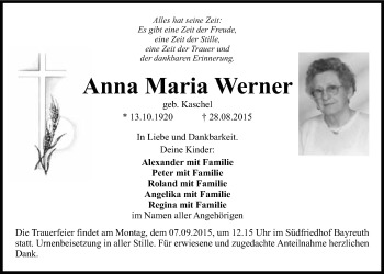 Anzeige von Anna Maria Werner  von Nordbayerischer Kurier