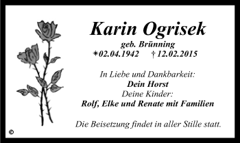 Anzeige von Karin Ogrisek von Nordbayerischer Kurier