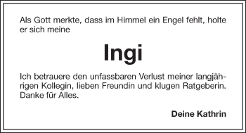 Anzeige von Ingrid Gerlach von Nordbayerischer Kurier