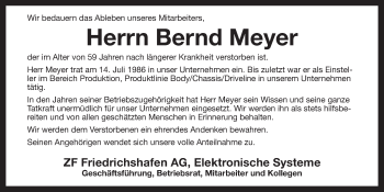 Anzeige von Bernd Meyer von Nordbayerischer Kurier