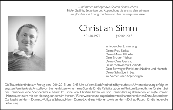 Anzeige von Christian Simm von Nordbayerischer Kurier