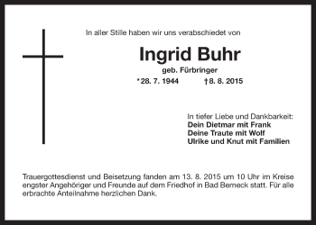 Anzeige von Ingrid Buhr von Nordbayerischer Kurier