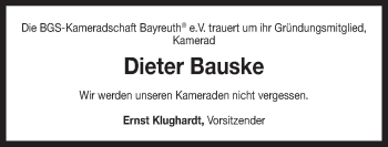 Anzeige von Dieter Bauske von Nordbayerischer Kurier