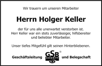 Anzeige von Holger Keller von Nordbayerischer Kurier