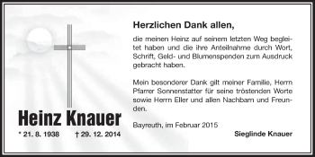 Anzeige von Heinz Knauer von Nordbayerischer Kurier