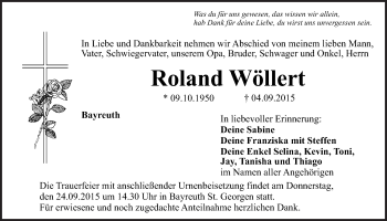 Anzeige von Roland Wöllert von Nordbayerischer Kurier