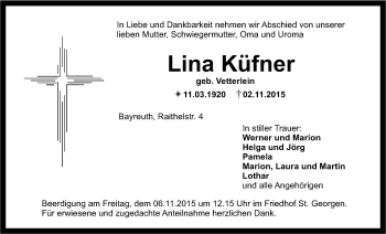 Anzeige von Lina Küfner von Nordbayerischer Kurier