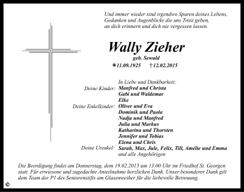 Anzeige von Wally Zieher von Nordbayerischer Kurier