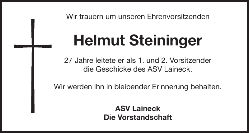  Traueranzeige für Helmut Steininger vom 09.06.2015 aus Nordbayerischer Kurier