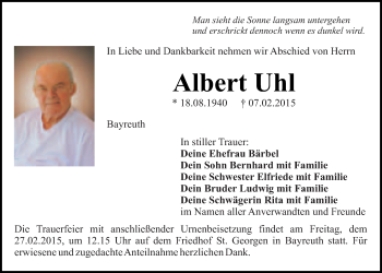 Anzeige von Albert Uhl von Nordbayerischer Kurier