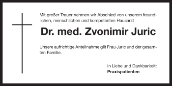 Anzeige von Zvonimir Juric von Nordbayerischer Kurier