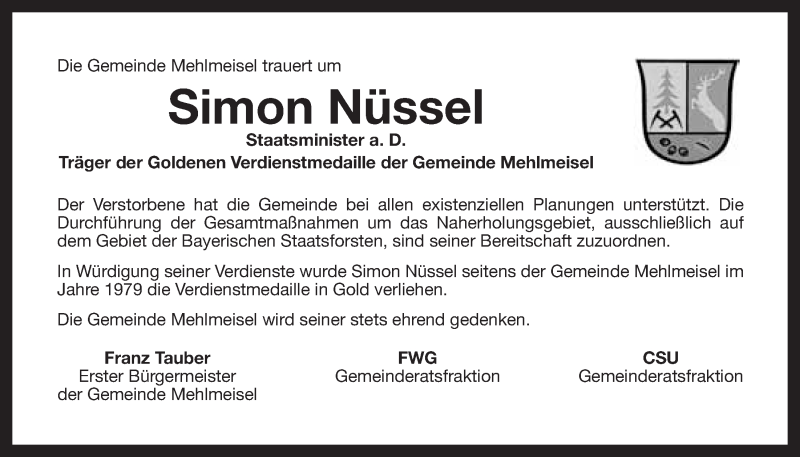  Traueranzeige für Simon Nüssel vom 20.11.2015 aus Nordbayerischer Kurier