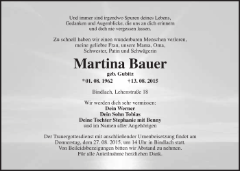 Anzeige von Martina Bauer von Nordbayerischer Kurier