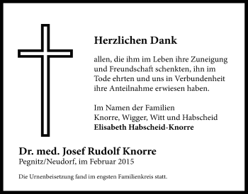 Anzeige von Josef Rudolf Knorre von Nordbayerischer Kurier