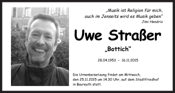 Anzeige von Uwe Straßer von Nordbayerischer Kurier