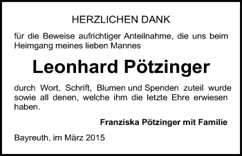 Anzeige von Leonhard Pötzinger von Nordbayerischer Kurier