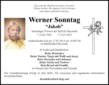 Anzeige von Werner Sonntag von Nordbayerischer Kurier