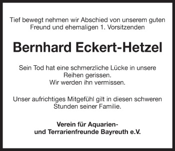 Anzeige von Bernhard Eckert-Hetzel von Nordbayerischer Kurier