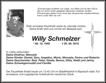 Anzeige von Willy Schmelzer von Nordbayerischer Kurier