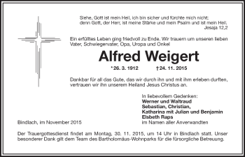 Anzeige von Alfred Weigert von Nordbayerischer Kurier