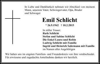 Anzeige von Emil Schlicht von Nordbayerischer Kurier