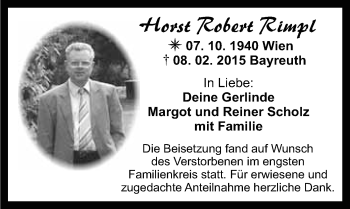 Anzeige von Horst Robert Rimpl von Nordbayerischer Kurier