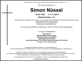 Anzeige von Simon Nüssel von Nordbayerischer Kurier