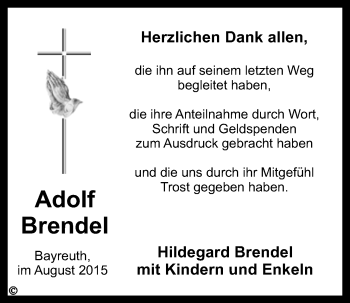 Anzeige von Adolf Brendel von Nordbayerischer Kurier