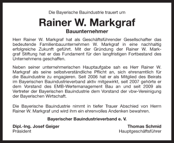 Anzeige von Rainer W. Markgraf von Nordbayerischer Kurier