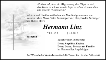 Anzeige von Hermann Linz von Nordbayerischer Kurier