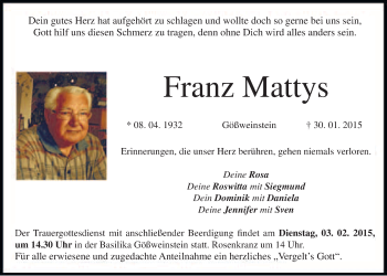 Anzeige von Franz Mattys von Nordbayerischer Kurier