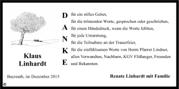 Anzeige von Klaus Linhardt von Nordbayerischer Kurier