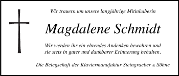 Anzeige von Magdalene Schmidt von Nordbayerischer Kurier