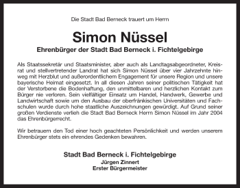 Anzeige von Simon Nüssel von Nordbayerischer Kurier