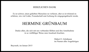 Anzeige von Hermine Grünbaum von Nordbayerischer Kurier