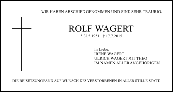 Anzeige von Rolf Wagert von Nordbayerischer Kurier