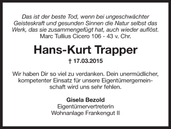 Anzeige von Hans-Kurt Trapper von Nordbayerischer Kurier
